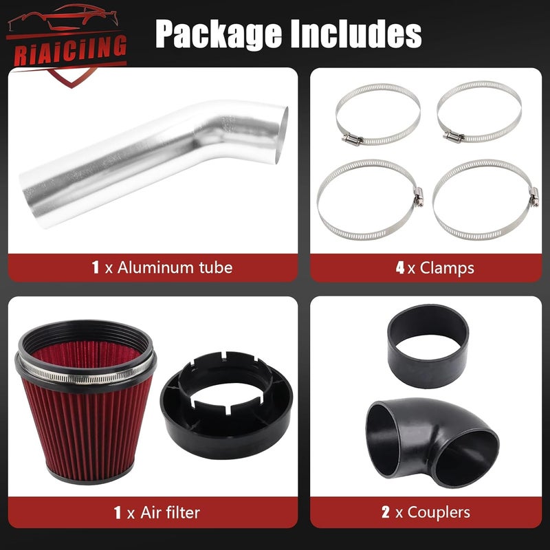 RiAiCiING 4'' LS Swap Cold Air Intake Kit, Universal Fit, Compatible with LS1 LS2 LSX LQ4 LQ9 Restomod A-Body G-Body Camaro Chevelle GTO Monte Carlo Caprice(Silver Tube) - Image 5
